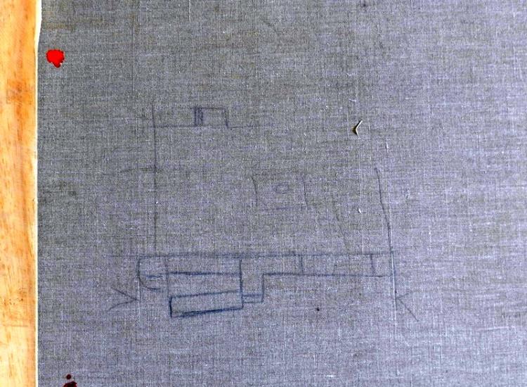 Casa romana en Pompeya, por Alejo Vera; reverso, dibujo del plano de la casa